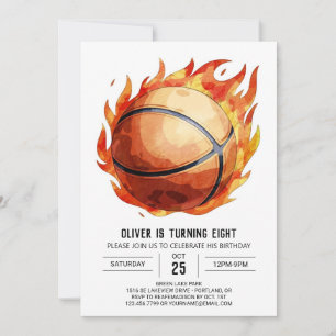Happy Net Watercolor Basketball Birthday Invitation