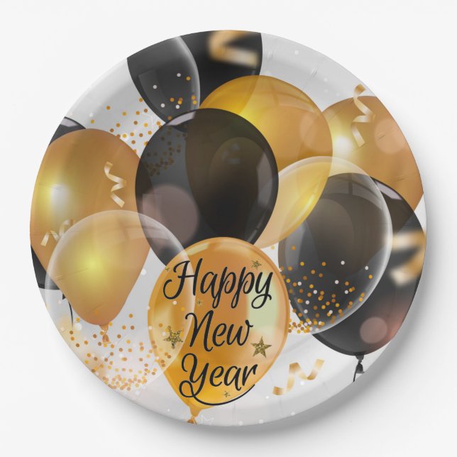 Happy New Balloons Paper Plates (Front)