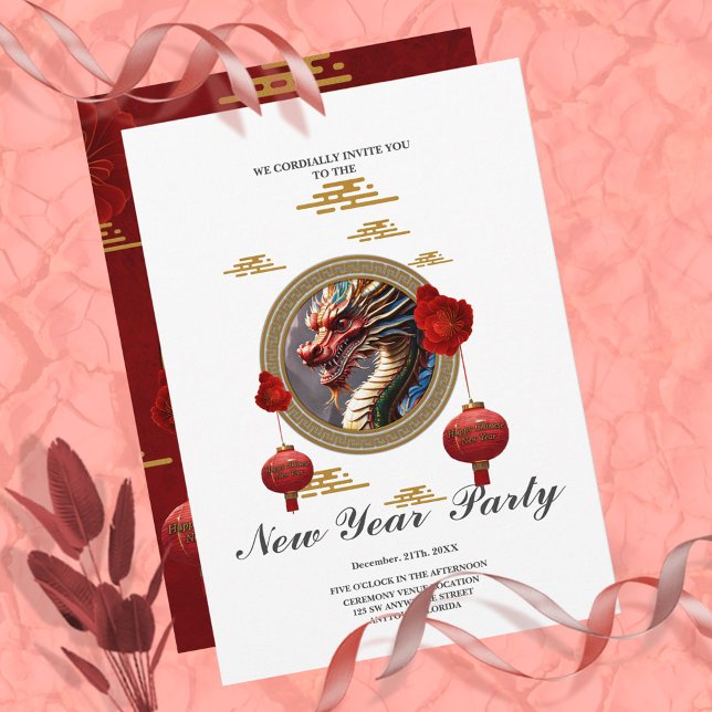 Happy  new chinese dragon year invitation (Happy new year)
