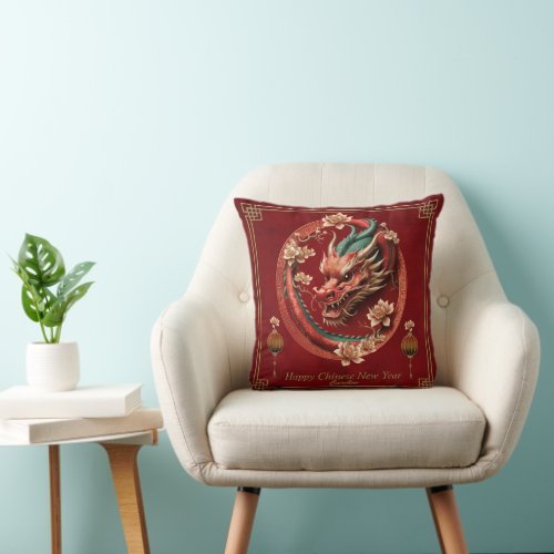 Happy new chinese dragon year throw pillow
