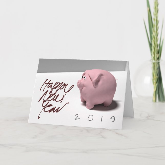 Happy New custom Year PIg 3D Greeting Card (Front)