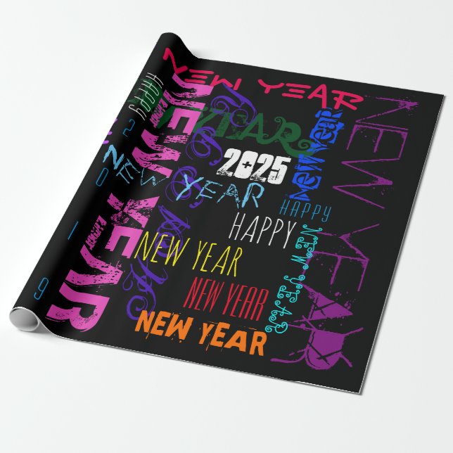 Happy New custom Year Pop Colors Wrapping Paper (Unrolled)