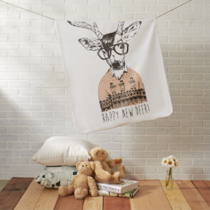 Happy New Deer - Funny Holiday Art Baby Blanket