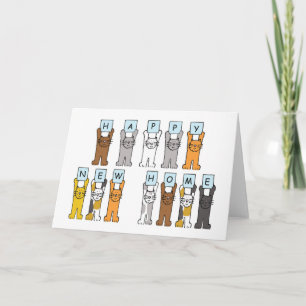 Happy New Home Cute Cartoon Cats Announcement