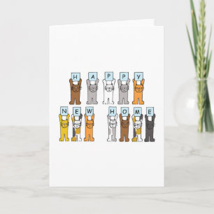 Happy New Home Cute Cartoon Cats Announcement