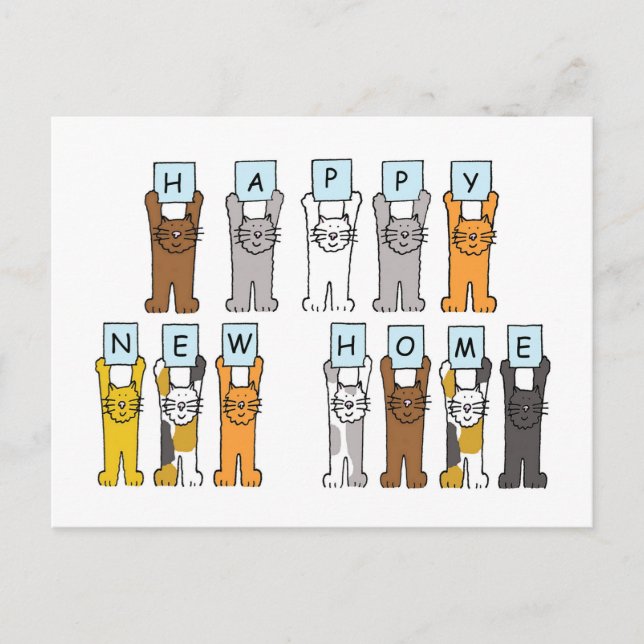 Happy New Home Cute Cartoon Cats Postcard (Front)