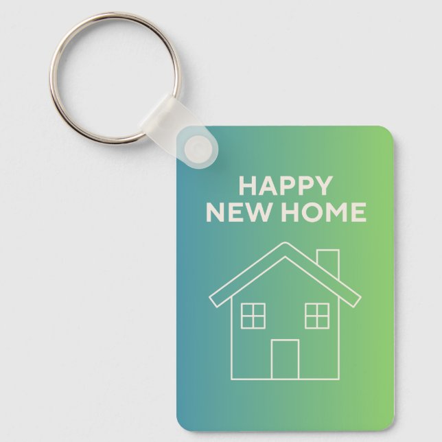 Happy New Home with Green Gradient Background Keychain (Front)