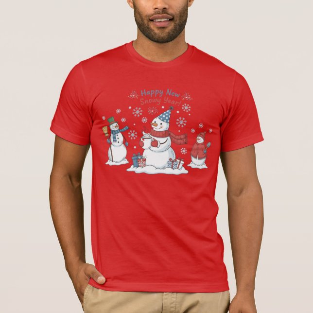 Happy New Snowy Year 2026 Snowmen Unisex Winter  T-Shirt (Front)