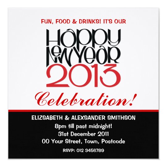 Happy New Year 2013 black red Invitation