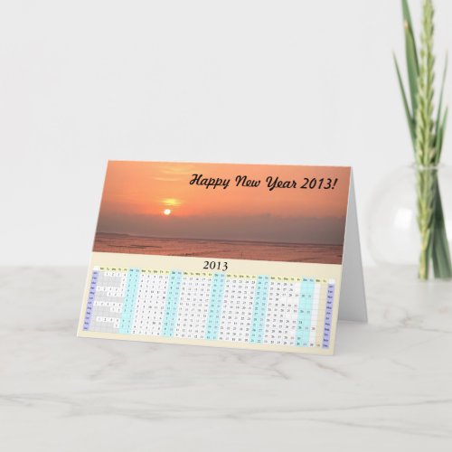 Happy New Year 2013 Sunset over Ocean Holiday Card