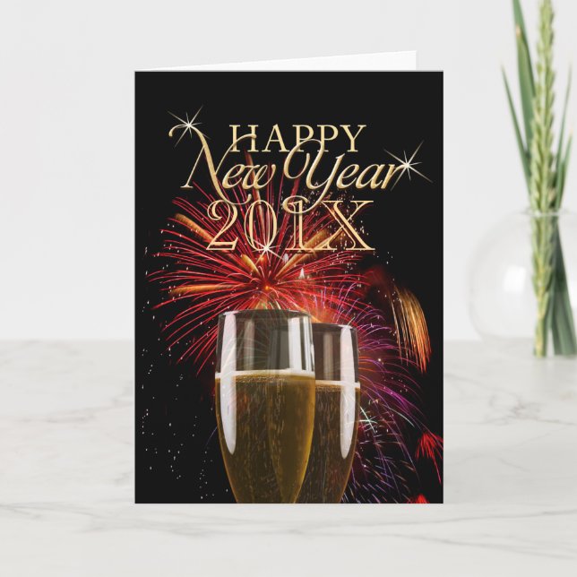 Happy New Year 2014 Fireworks Champagne card (Front)