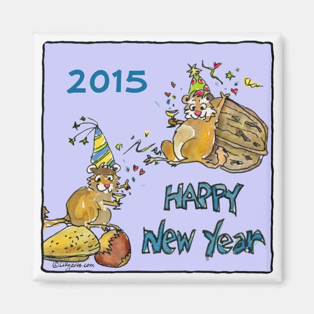 Happy New Year 2015 Chipmunks Cartoon Magnet (Front)