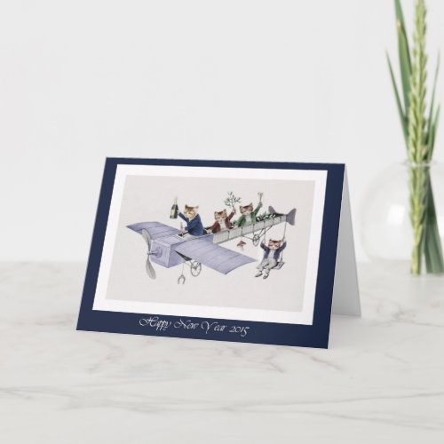 Happy New Year 2015 Cute Cats in Plane Card