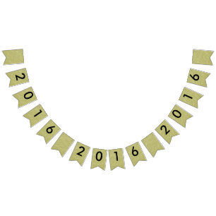 Happy New Year 2016 Black Gold Glitter Party Bunting Flags