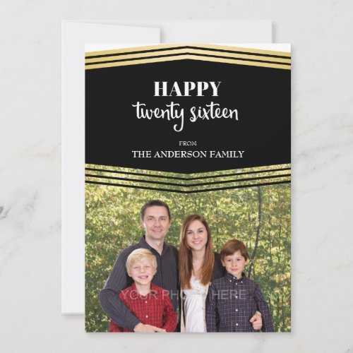 Happy New Year 2016 Gold  Black Photo Holiday Card