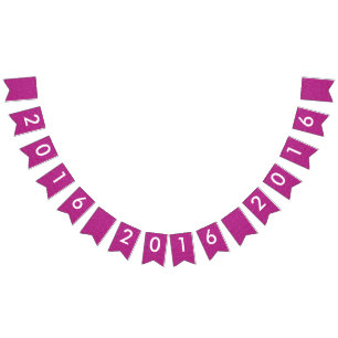 Happy New Year 2016 Pink White Glitter Party Bunting Flags