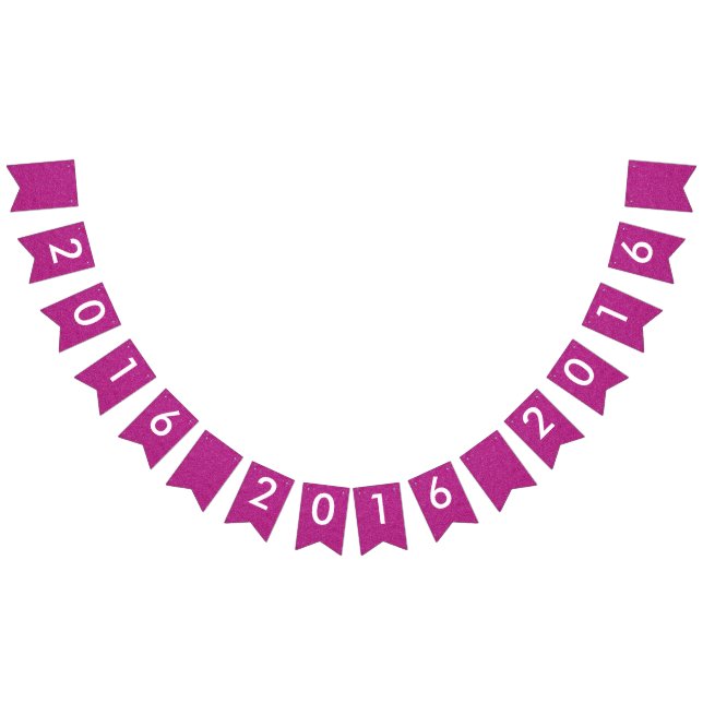 Happy New Year 2016 Pink White Glitter Party Bunting Flags (All)