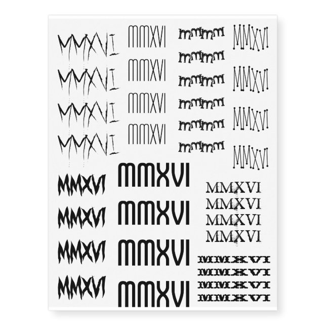 Happy New Year 2016 Roman Numerals Black Tattoo (Front)