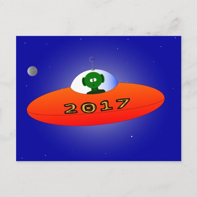 Happy New Year 2017 Alien Holiday Postcard (Front)