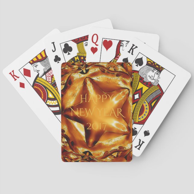 Happy New Year 2017 Brown Gold Copper Star Poker Cards (Back)