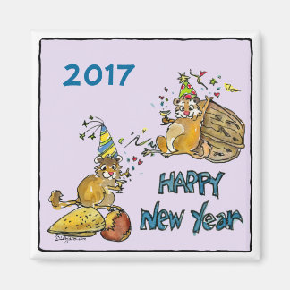 Happy New Year 2017 Chipmunks Cartoon Magnet