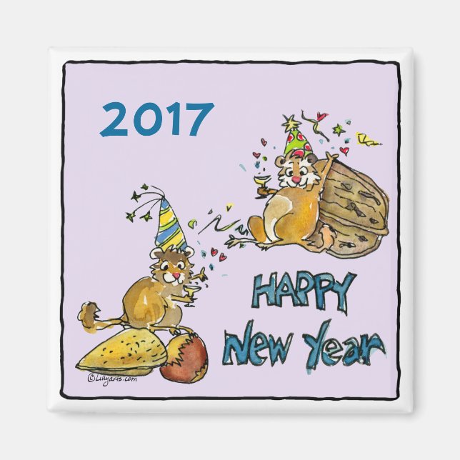Happy New Year 2017 Chipmunks Cartoon Magnet (Front)