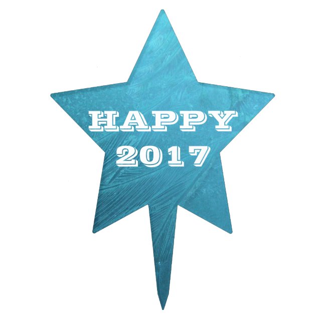Happy New Year 2017 Frozen Ice Blue Frost Metallic Cake Topper (Front)