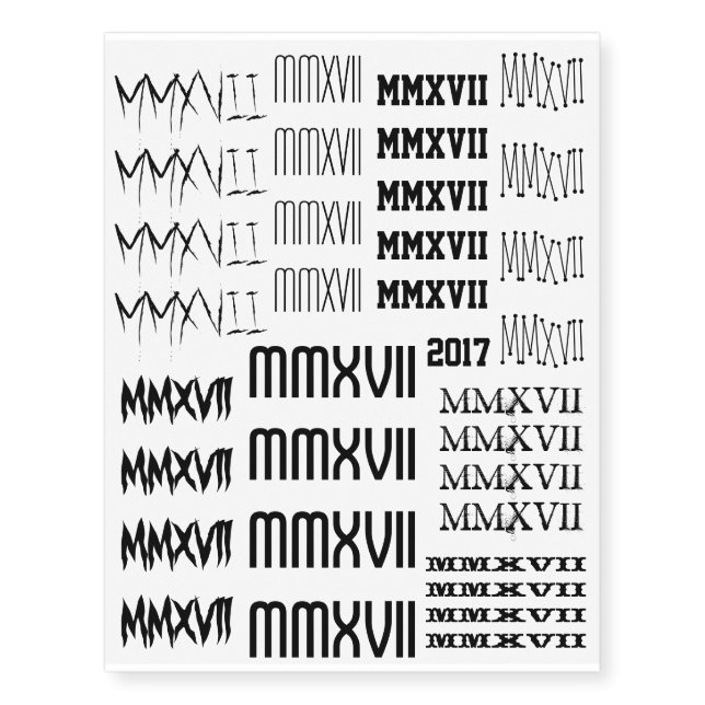 Happy New Year 2017 Roman Numerals Black Tattoo (Front)