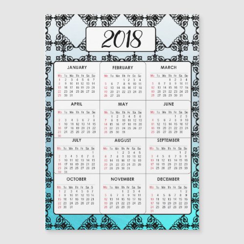 Happy New Year 2018 Aqua Blue Magnetic Calendar
