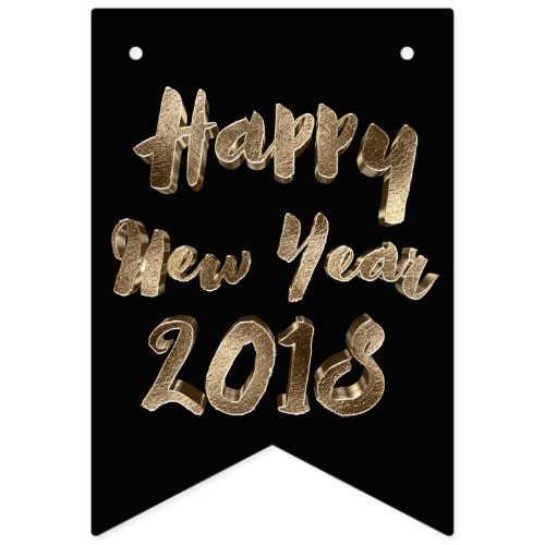 Happy New Year 2018 Black and Gold Look Typography Bunting Flags