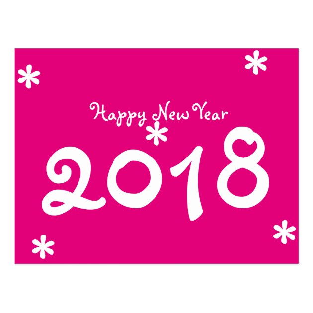 Happy New Year 2018 Hot Pink White Star Typography Postcard