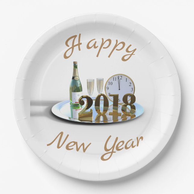Happy New Year 2018 Paper Plates (Front)