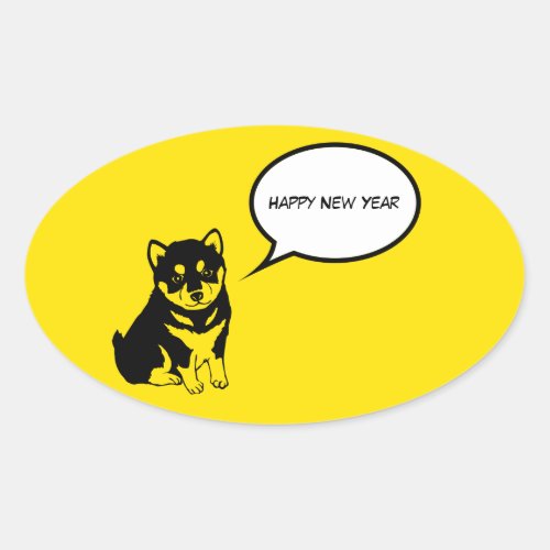 Happy New Year 2018 Puppy Oval Sticker