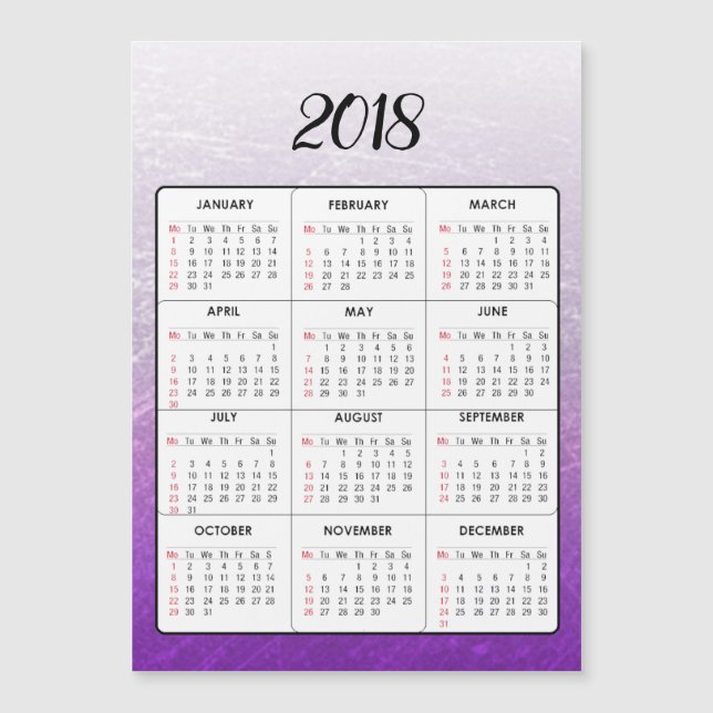 Happy New Year 2018 Purple Magnetic Calendar (Front)