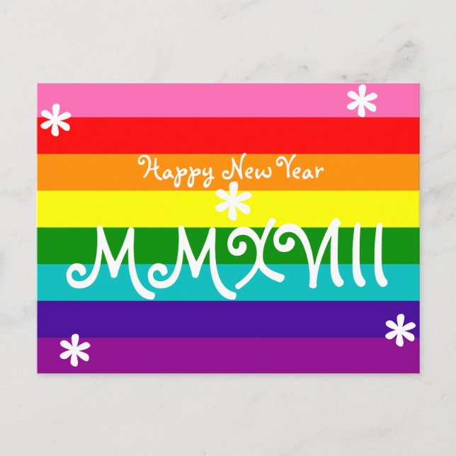 Happy New Year 2018 Rainbow LGBT Roman Numeral Holiday Postcard (Front)