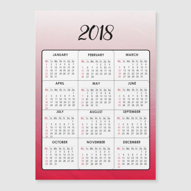 Happy New Year 2018 Red Magnetic Calendar (Front)
