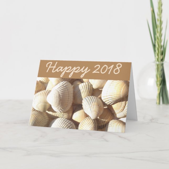 Happy New Year 2018 Sea Shells Summer Tropical Holiday Card (Front)