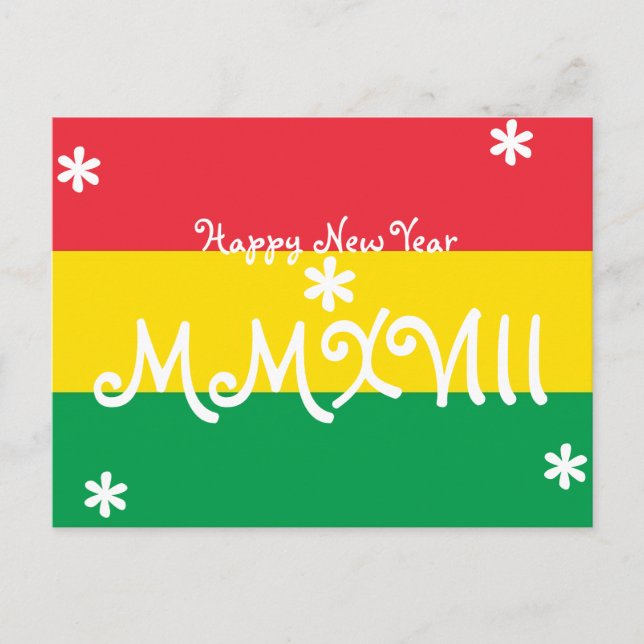 Happy New Year 2018 Striped Rasta Colors Holiday Postcard (Front)