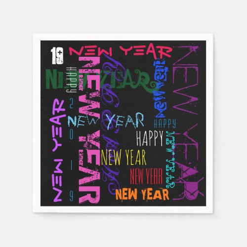 Happy New Year 2019 Pop Colors Paper Napkin