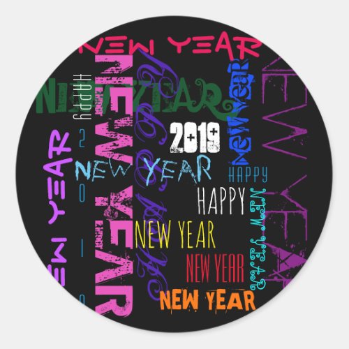 Happy New Year 2019 Pop Colors Round Sticker