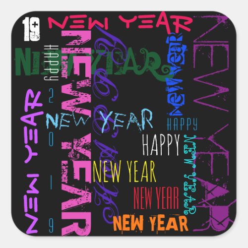 Happy New Year 2019 Pop Colors Square Sticker