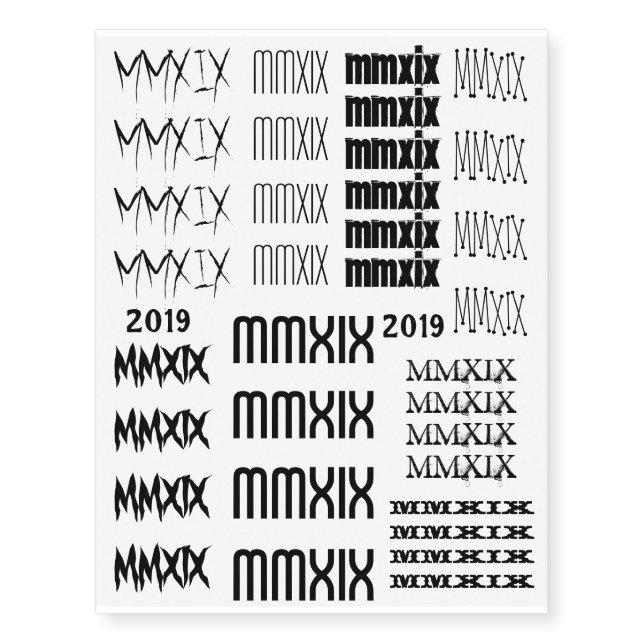 Happy New Year 2019 Roman Numerals Black Tattoo (Front)