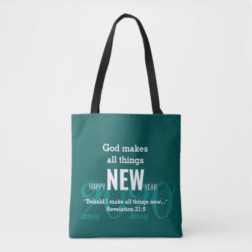 HAPPY NEW YEAR 2020 Customized Scripture TEAL Tote Bag