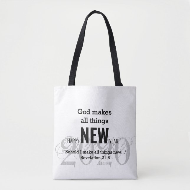 HAPPY NEW YEAR 2020 Customized Scripture WHITE Tote Bag (Front)