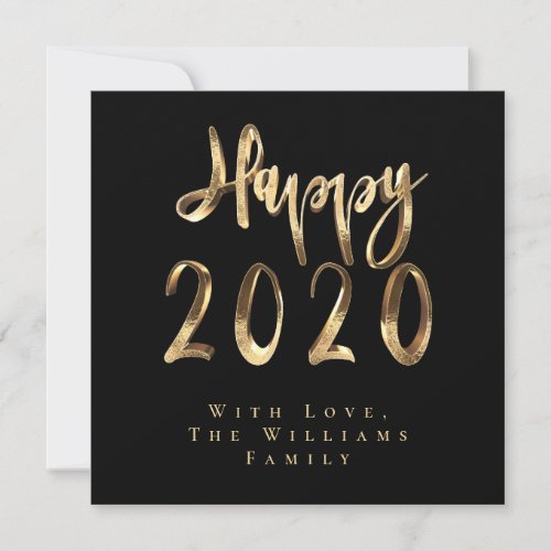Happy New Year 2020 Elegant Black and Gold Script Holiday Card