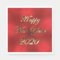 Happy New Year 2020 Elegant Red and Gold Script Napkin