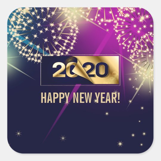 Happy New Year 2020. Fireworks &amp; Countdown Square Sticker | Zazzle.com