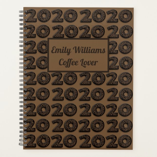 Happy New Year 2020 Funny Coffee Beans Pattern Planner (Front)