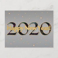 Happy New Year 2020 Silver Black Gold Stars Holiday Postcard