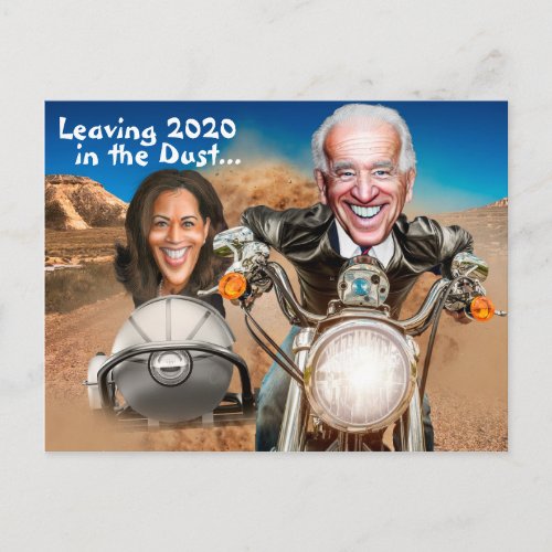 Happy New Year 2021 Biden  Harris Bikers Postcard